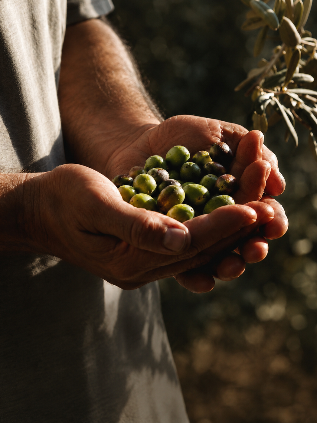 Aceitunas Verdial de Periana en las manos durante la cosecha