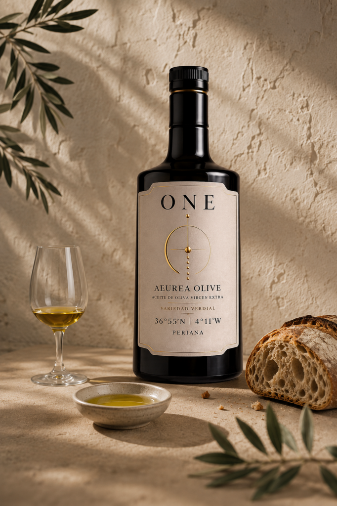 Flasche AEUREA ONE – natives Olivenöl extra aus Verdial-Oliven, hergestellt in Periana
