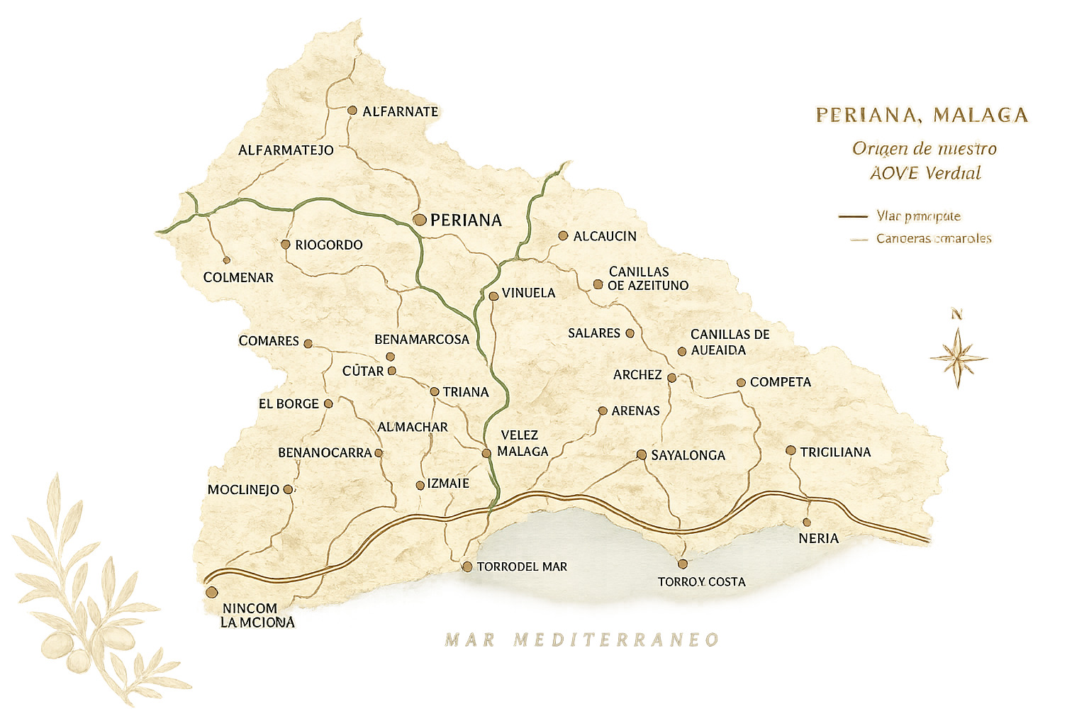 Paisaje de olivar tradicional en la Axarquía malagueña